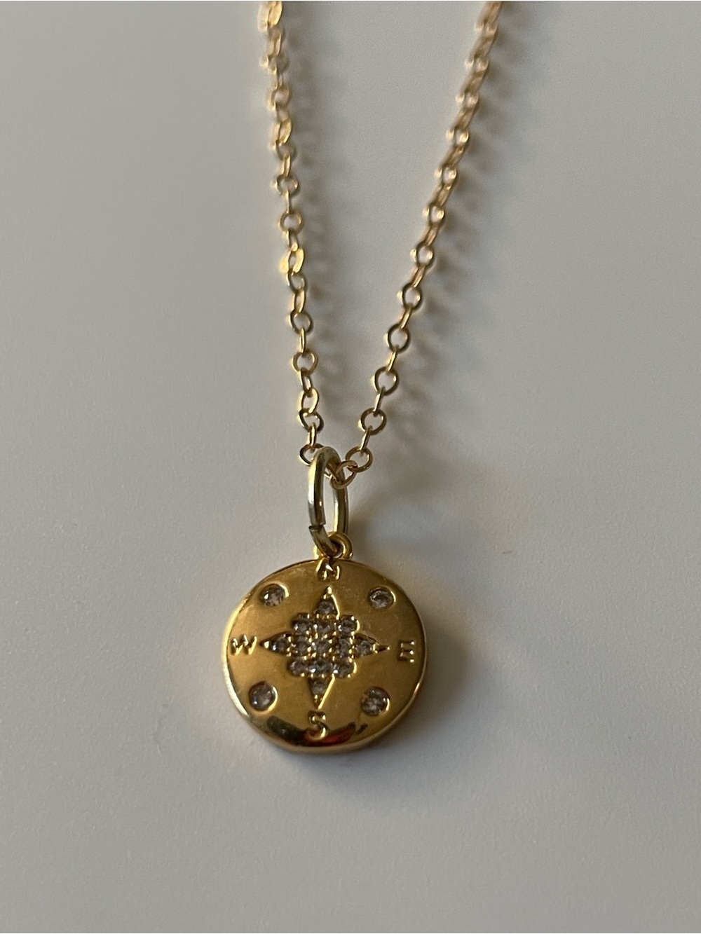 Gold Filled Compass Pendant Necklace Sparkle Gold Chain Crystal Accents NEW